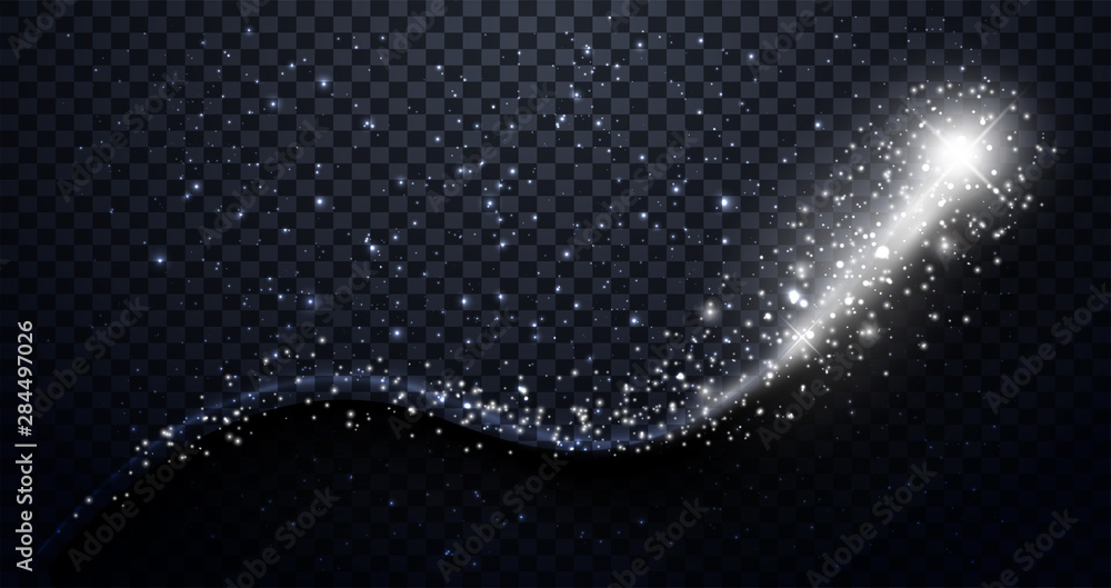 Aufkleber white particles wave. sparkle stardust. white glittering magic vector waves with gold particles isol