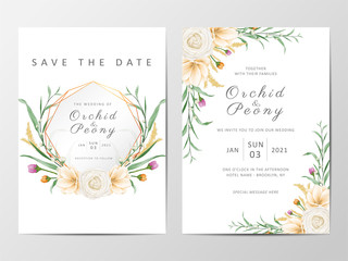 Romantic floral wedding invitation cards template set