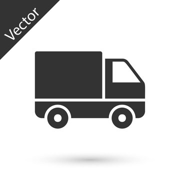 Grey Delivery cargo truck vehicle icon isolated on white background. Vector Illustration