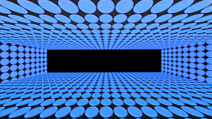 Fototapeta premium Abstract creative tunnel with dots. Geometric design, swirling, rotating camera and alpha channel end of tunnel. 