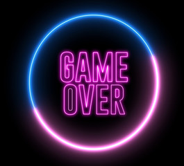Neon text of "GAME OVER" inside neon, led swirling round