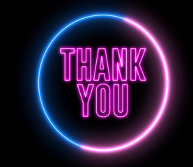 Neon text of "THANK YOU" inside neon, led swirling round