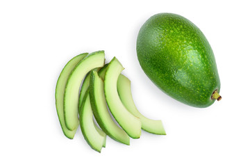 avocado and slices isolated on white background. Top view. Flat lay