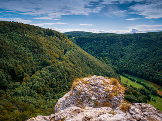 View from the Ruin Reussenstein across the beautiful landscape of the alb and to Neidlingen