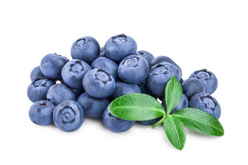 fresh blueberry with leaves isolated on white background closeup