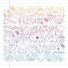 Theatre vector illustration. Entertaiment, cinema, stage, event. Background for banners, posters.