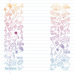 Theatre vector illustration. Entertaiment, cinema, stage, event. Background for banners, posters.