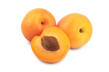 Apricot fruit with half isolated on white background macro