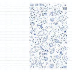 Space vector illustration. Science, technology pattern. Rocket and spaceships.