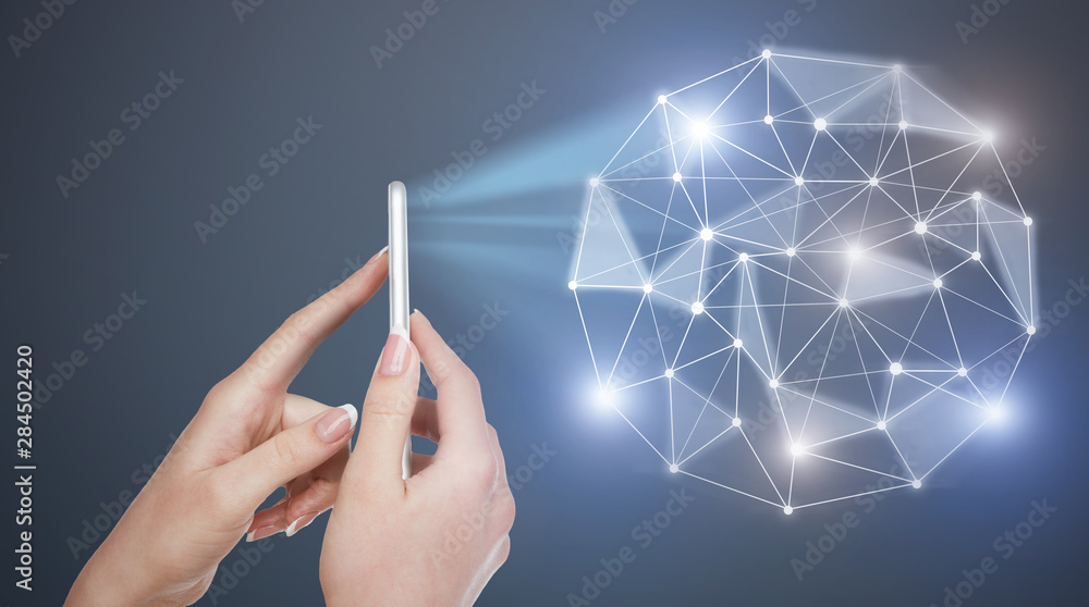 Aufkleber 3d projection of social media diagram network from cellphone