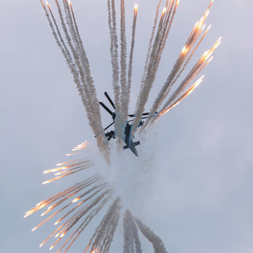 Military helicopter in sky