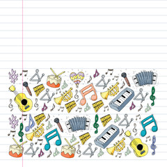 Music background for patterns. Vector illustration with musical instruments.