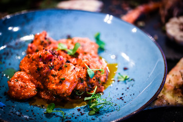 saganaki receipt shrimps with fresh ingredients - seafood delight dish