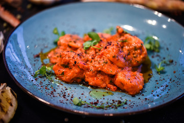 saganaki receipt shrimps with fresh ingredients - seafood delight dish