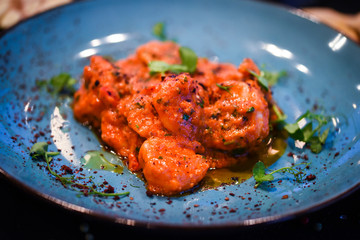 saganaki receipt shrimps with fresh ingredients - seafood delight dish