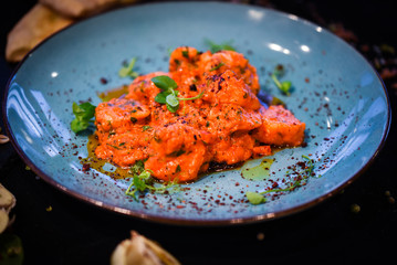 saganaki receipt shrimps with fresh ingredients - seafood delight dish