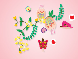 Abstrac floral and butterfly,vector image.