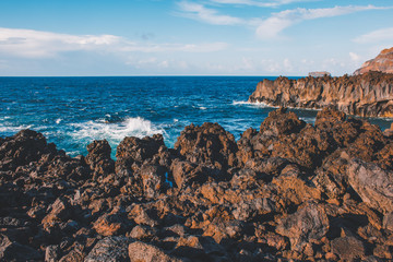 rocky coastline at the west coast of Sao Miguel Island, Azores, Portugal