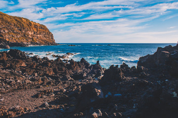 rocky coastline at the west coast of Sao Miguel Island, Azores, Portugal