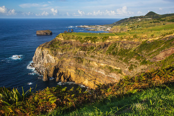 view from Miradouro Escalvado, rocky coastline at the west coast of Sao Miguel Island, Azores, Portugal