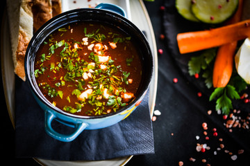 traditional beef soup with fresh vegetables