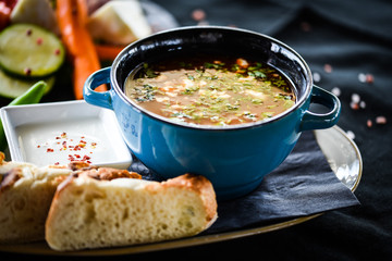 traditional beef soup with fresh vegetables