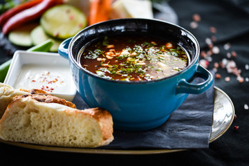 traditional beef soup with fresh vegetables