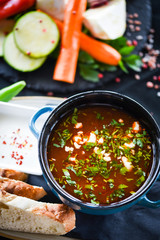 traditional beef soup with fresh vegetables