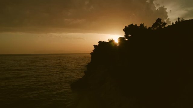Sunset aerial shot, Croatian adriatic coast in Tucepi