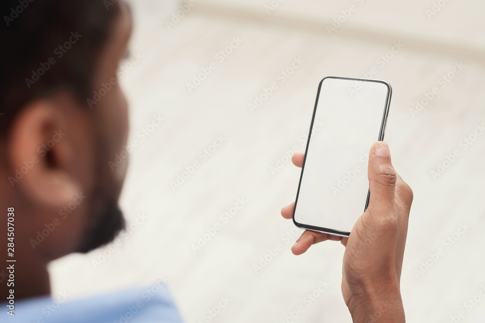 Poster Man using mobile smartphone with blank screen