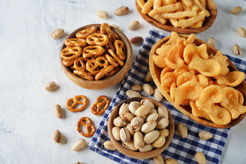 Various salty snacks for beer
