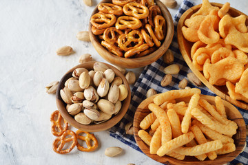 Various salty snacks for beer