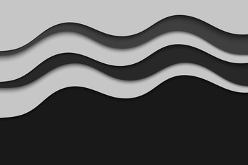 Background with black waves. Abstract wavy black paper background.