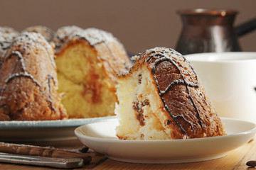 A biscuit cake with chocolate