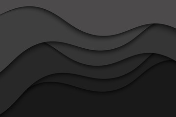 Background with black waves. Abstract wavy black paper background.