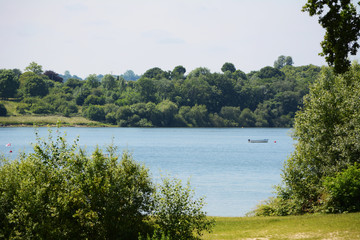 Small boat on Bewl Water reservoir in Tunbridge Wells, Kent