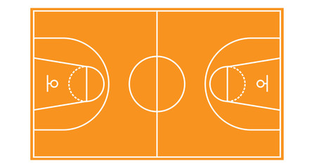 Basketball field.Basketball court illustration with lines.Top view Basketball field isolated on white background,