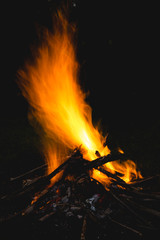 fire burns on a dark background