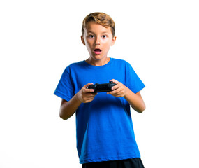 A full-length shot of Kid playing the console on isolated white background