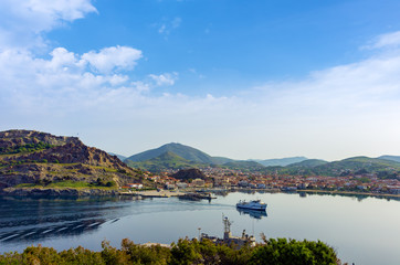 View to the picturesque harbor of Myrina, the capital of Lemnos island, Greece