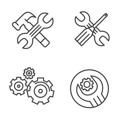 Set of repair icon line design.  wrench, hammer and gear vector illustration with line design suitable for repair and setting related icon 