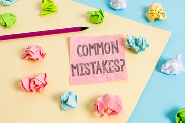 Conceptual hand writing showing Common Mistakes Question. Concept meaning repeat act or judgement...