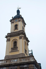 Fototapeta na wymiar Old yellow town hall in Buchach city