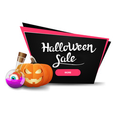 Halloween sale, black discount banner with pumpkin Jack and witch's potion