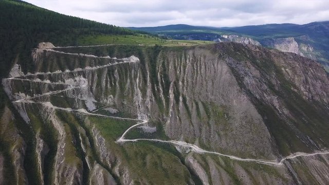 Set of five aerial clips of the Katu Yaryk mountain pass with the river of Chulyshman flowing in the valley. Altai Republic, Russia
