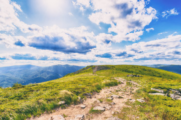 Beautiful mountain landscape with a beautiful cloudy sky. Mountain landscape. Travels.