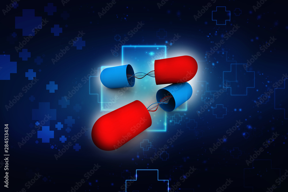 Poster 3d render of dna structure with capsule