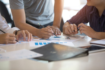 Finance managers meeting.Digital tablet laptop computer design smart phone 