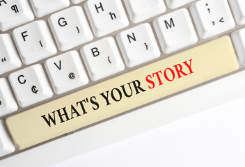 Writing note showing What S Is Your Storyquestion. Business concept for analysisner of asking...