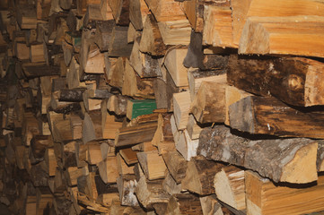 Stacks of firewood. preparation of firewood for the winter. firewood pile